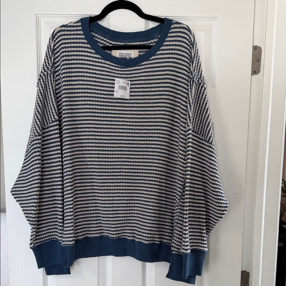 American Eagle Outfitters Blue and White Striped Crewneck Sweater